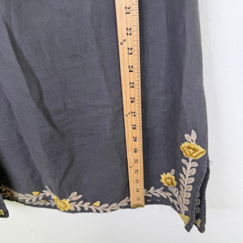 Johnny Was Embroidered Floral Linen Tank Dress Gray Boho Cottagecore Size Medium - Picture 9 of 12